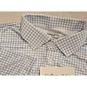 NWT Collars & Co. Men’s XL Thin Blue Check Dress Collar Polo Shirt Semi Spread